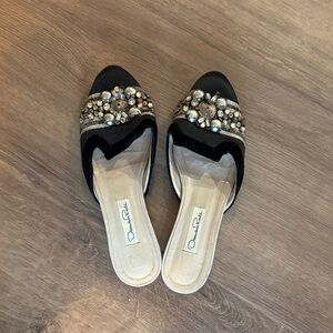 Oscar de la Renta Embellished Black Women's Slide Sandals